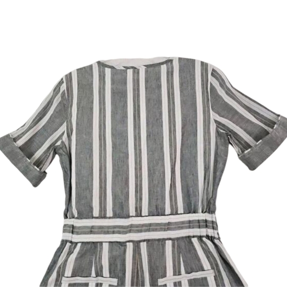 Banana Republic ~Size 0~ Gray/White Striped Romper Waist Drawstring Linen Blend - Picture 8 of 10
